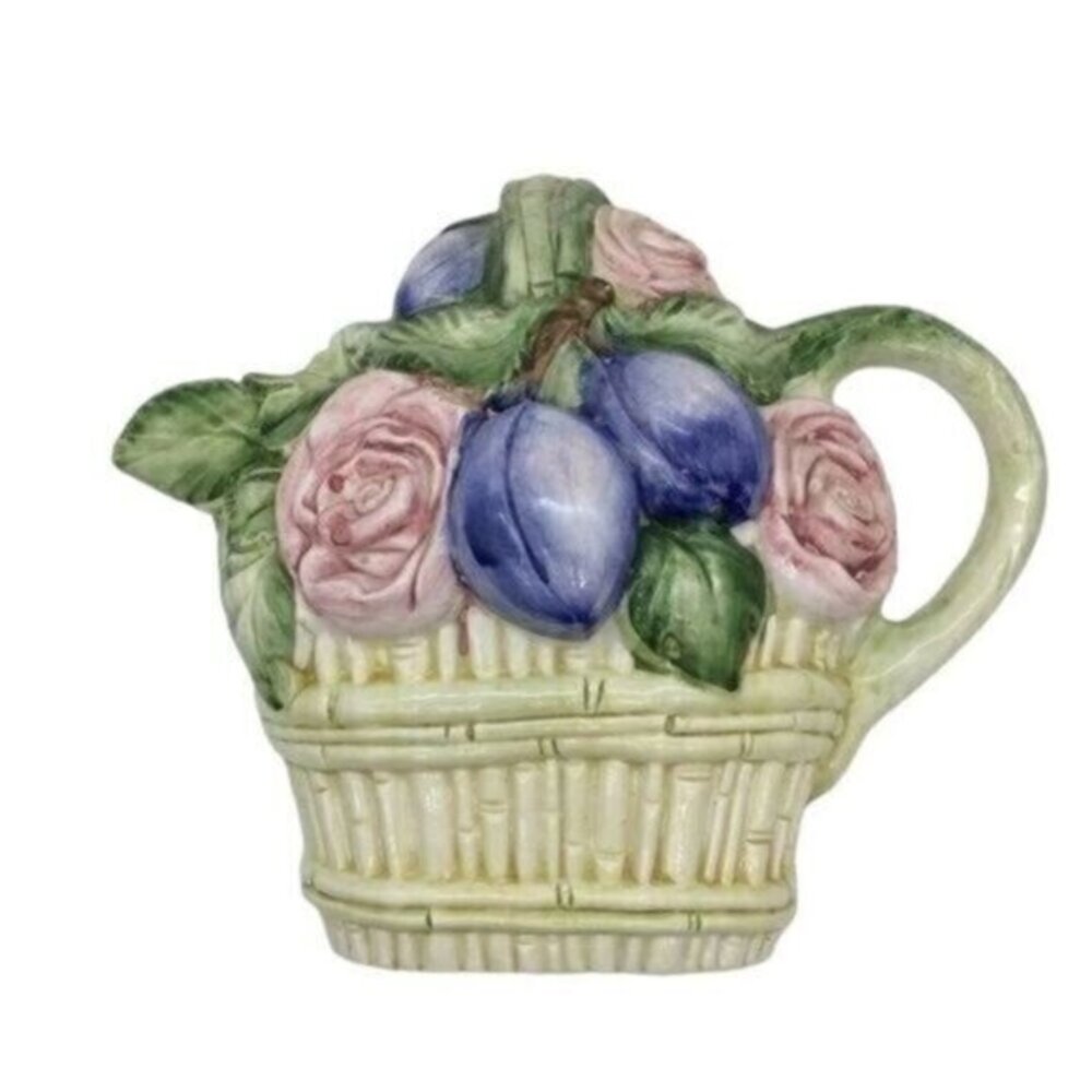 Vintage Capodimonte Flowers In Basket Wall Hanging